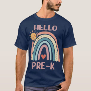 Boho Rainbow Heart For Teachers Women Hello PreK T-Shirt