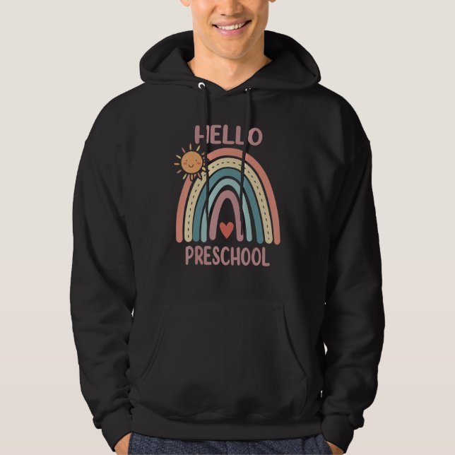 Boho Rainbow Heart For Teachers Women Hello Presch Hoodie (Front)