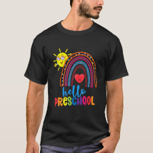 Boho Rainbow Heart For Teachers Women Hello Presch T-Shirt