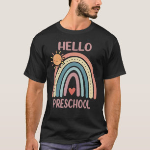 Boho Rainbow Heart For Teachers Women Hello Presch T-Shirt