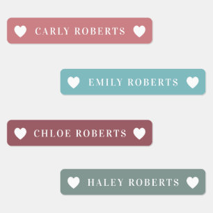 Boho Rainbow Heart Kids Name Waterproof Labels