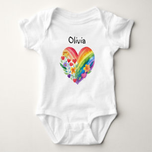 Boho Rainbow Heart Personalised Baby Bodysuit