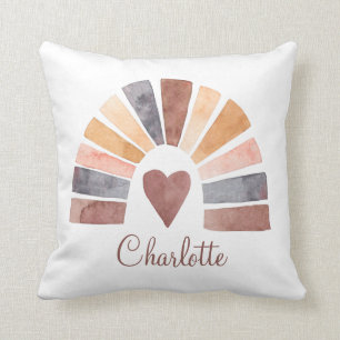 Boho Rainbow Heart Terracotta Bisque Nursery Cushion