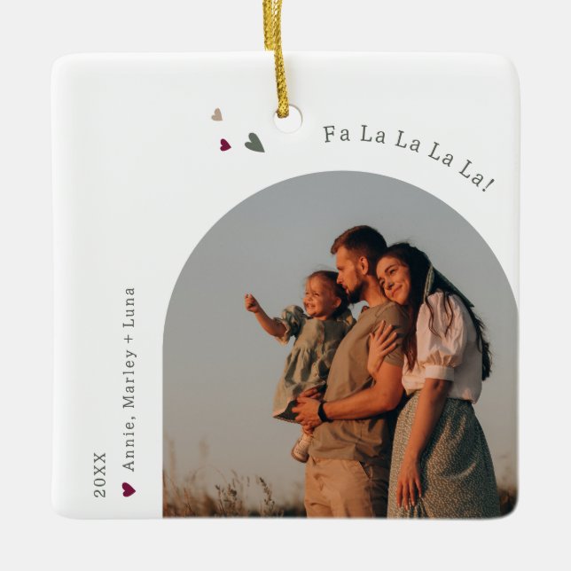 Boho Rainbow & Hearts Arch Fa La La La Christmas Ceramic Ornament (Front)