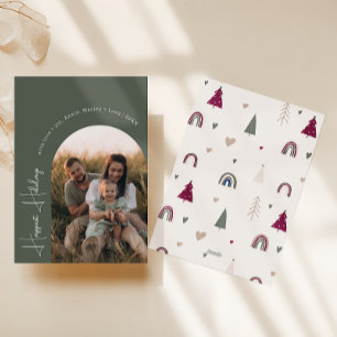 Boho Rainbow & Hearts Arch Green Photo Happiest Holiday Card