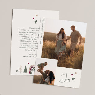 Boho Rainbow & Hearts Joy Beige 2 Photo Christmas Holiday Card