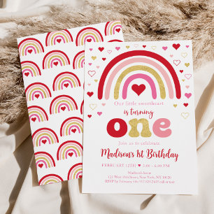 Boho Rainbow Hearts Valentine Birthday Invitation