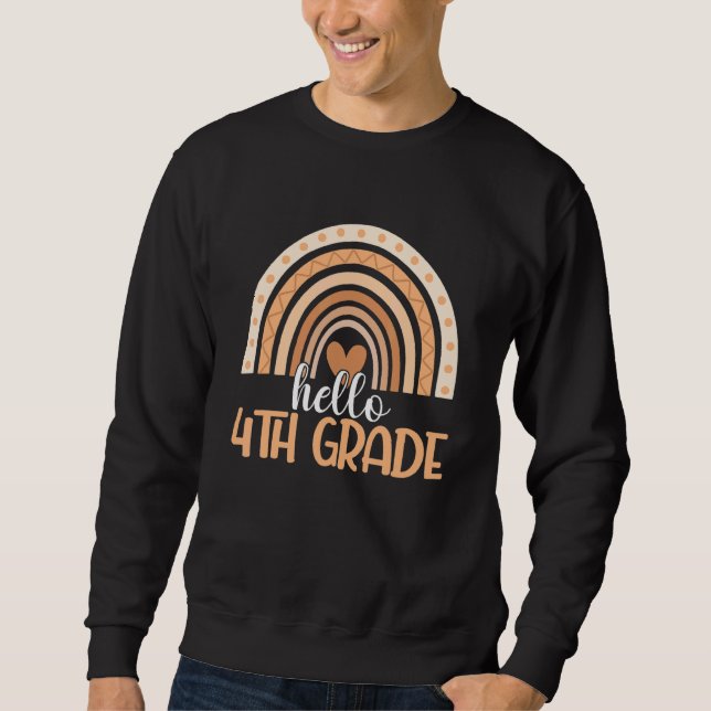 Boho Rainbow Hello 4th Grade Teacher Student Back  Sweatshirt (Front)