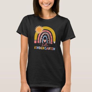 Boho Rainbow Hello Kindergarten Teacher First Day  T-Shirt