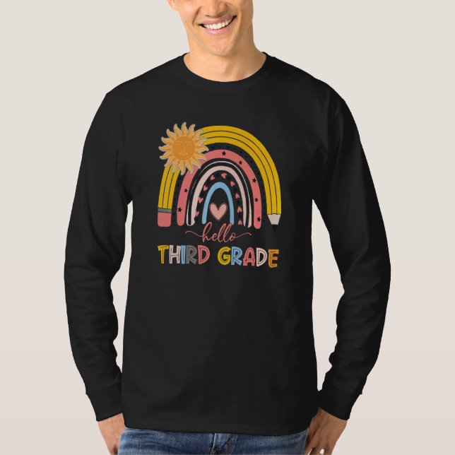 Boho Rainbow Hello Third Grade Teacher First Day O T-Shirt (Front)