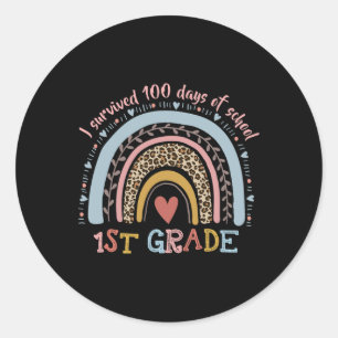 Boho Rainbow I Survived 100 Days Of 1st Grade Scho Classic Round Sticker