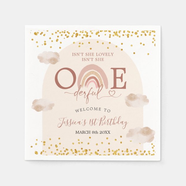 Boho Rainbow Isn't She Onederful Birthday Paper Napkin (Front)