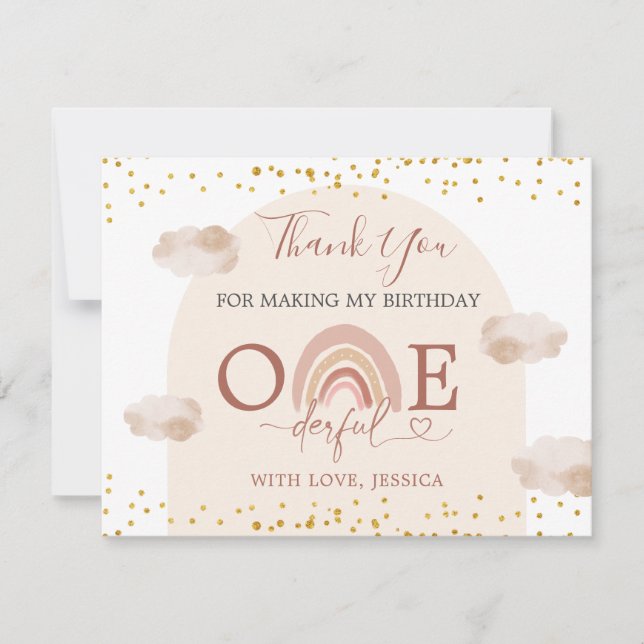 Boho Rainbow Isn't She Onederful Birthday Thank You Card (Front)
