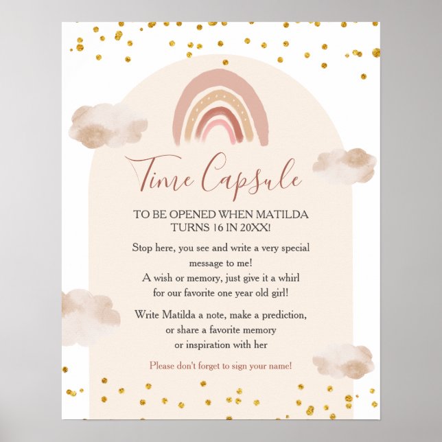 Boho Rainbow Isn't She Onederful Time Capsule Poster (Front)