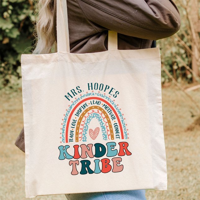Boho Rainbow Kindergarten Tribe Teacher Squad Tote Bag (Creator Uploaded)