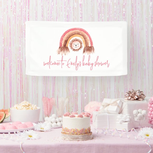 Boho Rainbow Lion Pink Welcome to Baby Shower  Banner (Party)