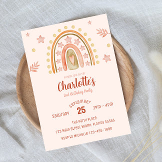 Boho Rainbow Little Girl Birthday Party Invitation