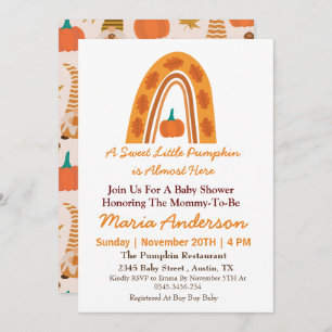 Boho Rainbow Little Pumpkin Fall Baby Shower Invitation