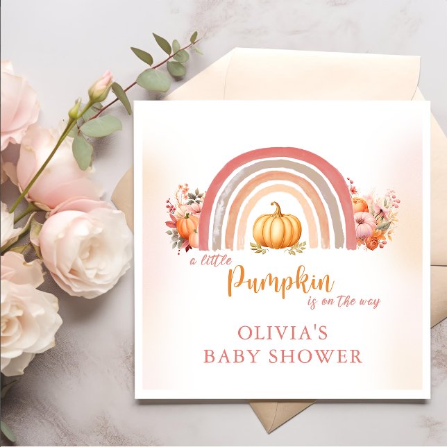 Boho Rainbow Little Pumpkin Fall Baby Shower Napkin (Creator Uploaded)