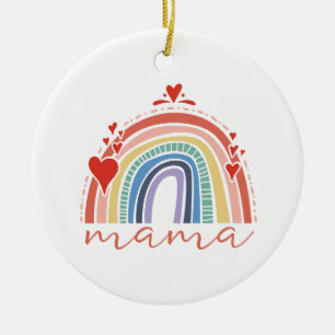 Boho Rainbow Love Hearts Mama Ceramic Ornament