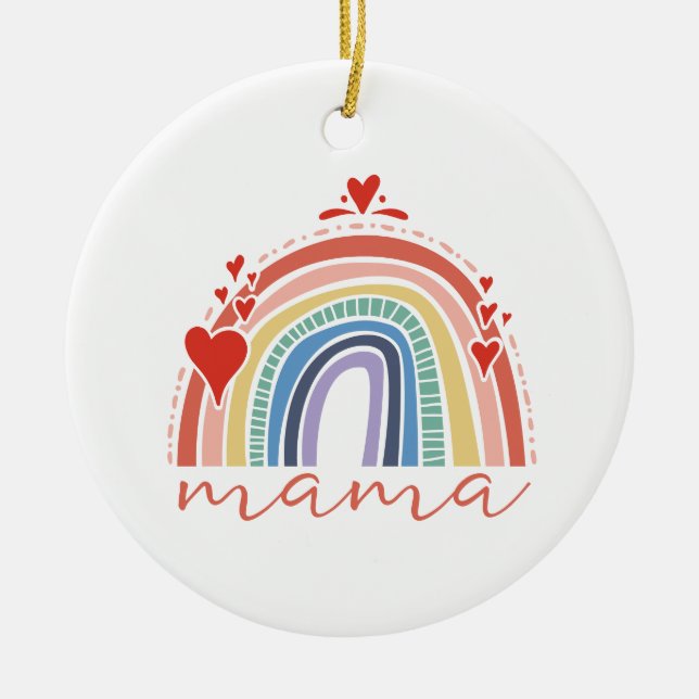 Boho Rainbow Love Hearts Mama Ceramic Ornament (Front)