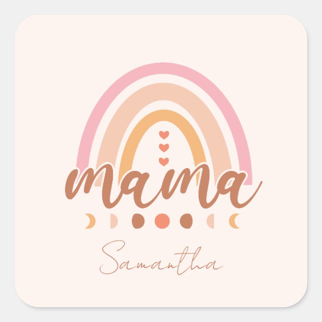 Boho Rainbow Mama Square Sticker (Front)