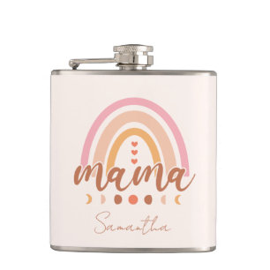 Boho Rainbow Mama with Moon Phases Hip Flask
