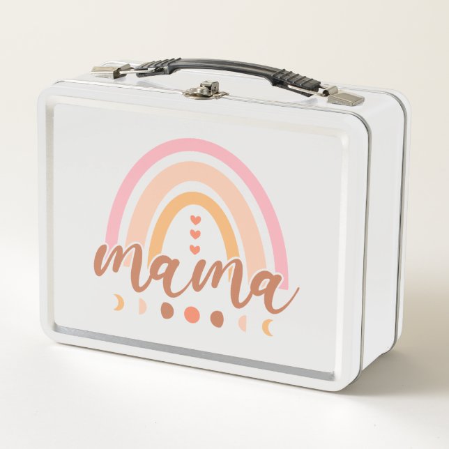 Boho Rainbow Mama with Moon Phases Metal Lunch Box (Front)