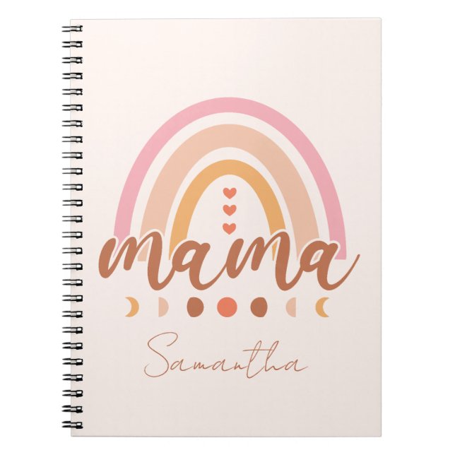 Boho Rainbow Mama with Moon Phases Notebook (Front)