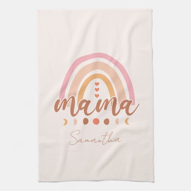 Boho Rainbow Mama with Moon Phases Tea Towel (Vertical)