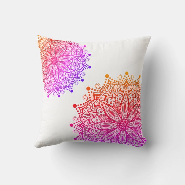 Boho Rainbow Mandala Throw Pillow (Back)