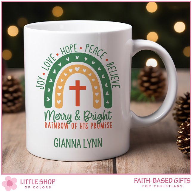 Boho Rainbow Merry and Bright Christmas Coffee Mug (Creator Uploaded)