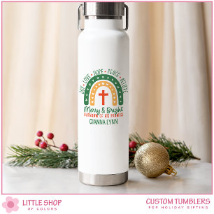 Boho Rainbow Merry & Bright Christmas Water Bottle