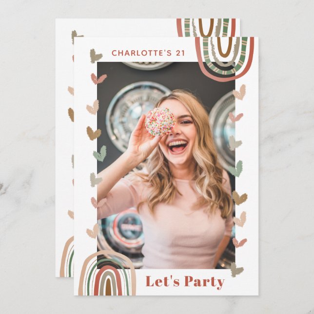 Boho Rainbow Modern 21st Birthday Party Invitation (Front/Back)