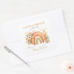 Boho Rainbow Modern Baby Shower Square Sticker