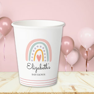 Boho Rainbow Modern Pastel Baby Shower Girl Paper Cups