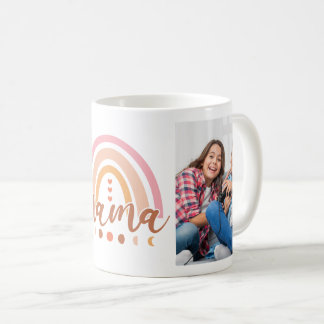 Boho Rainbow Moon Phases Mama 2 Photos  Coffee Mug