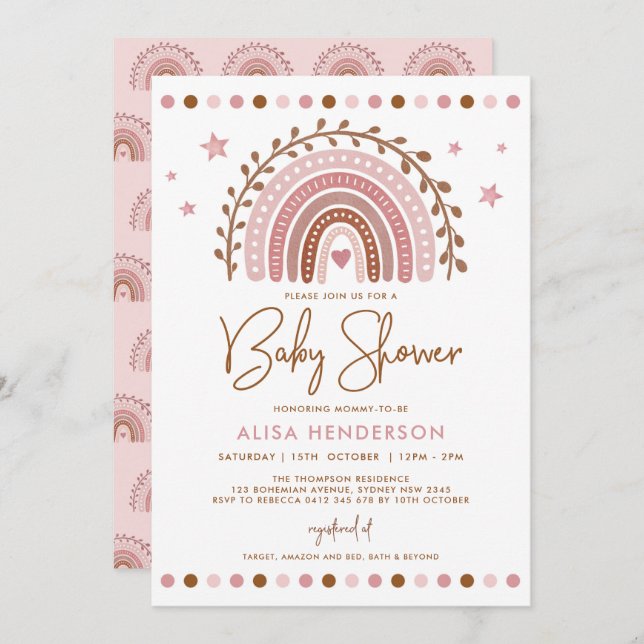 Boho Rainbow | Muted Pink Terracotta Baby Shower Invitation (Front/Back)