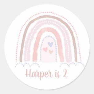 Boho Rainbow Muted Pinks Birthday Classic Round Sticker