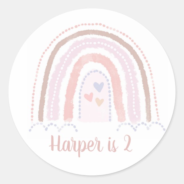 Boho Rainbow Muted Pinks Birthday Classic Round Sticker (Front)