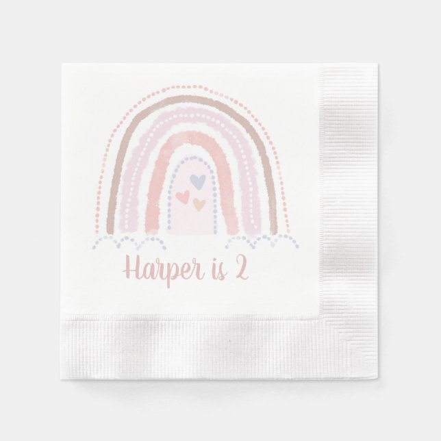Boho Rainbow Muted Pinks Birthday Napkin (Front)