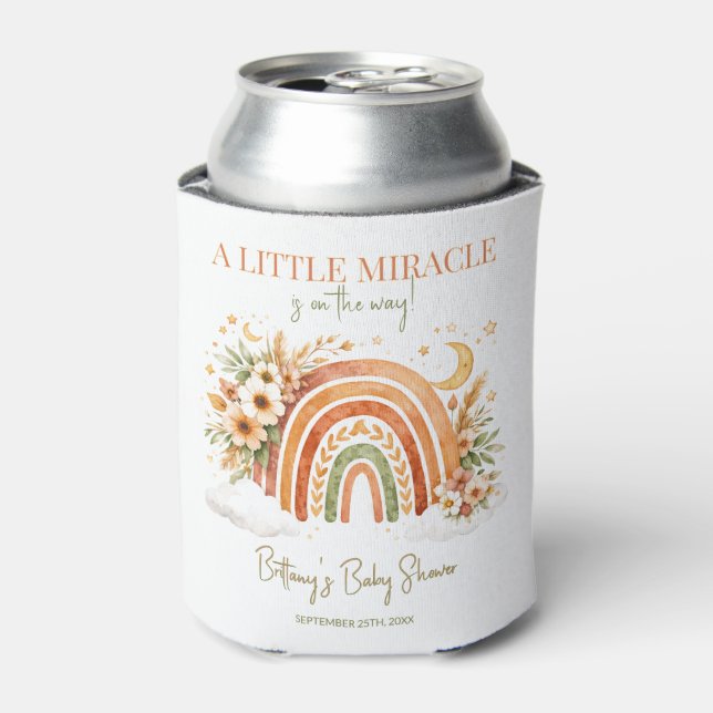 Boho Rainbow Neutral Baby Shower  Can Cooler (Can Front)