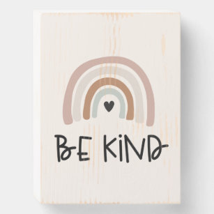 Boho Rainbow Neutral Colours "Be Kind" Wall Art Wooden Box Sign