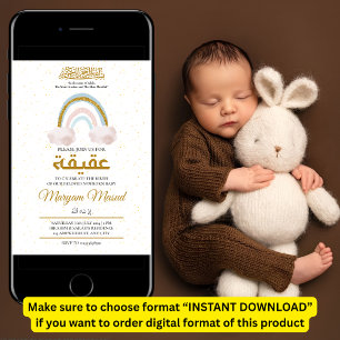 Boho Rainbow Newborn Baby Girl Aqiqah Muslim Invitation