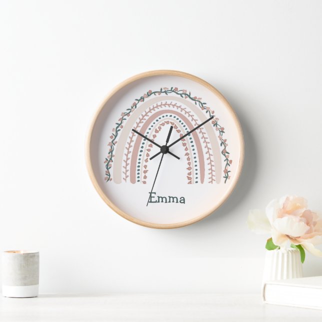 Boho Rainbow Nursery Girls Room  Clock (Home)