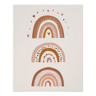 Boho Rainbow Nursery Wall Art, Neutral Kids Art Poster