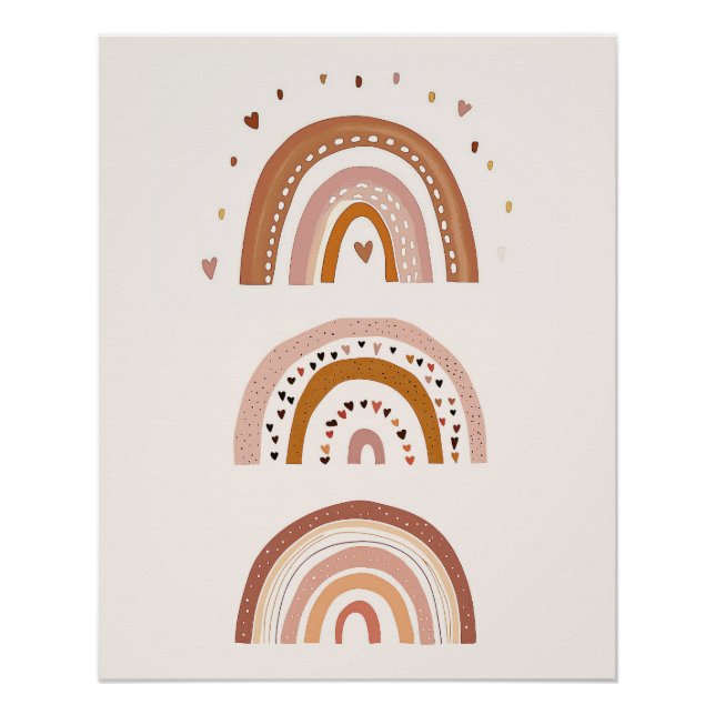 Boho Rainbow Nursery Wall Art, Neutral Kids Art Poster (Front)