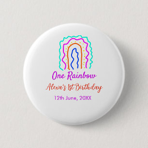 Boho Rainbow one birthday kids bright retro bold 6 Cm Round Badge