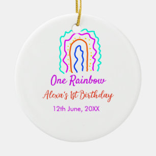 Boho Rainbow one birthday kids bright retro bold Ceramic Ornament