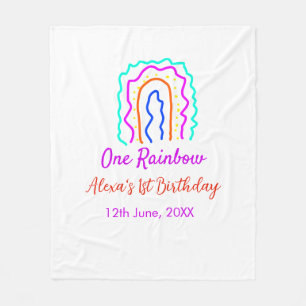 Boho Rainbow one birthday kids bright retro bold Fleece Blanket